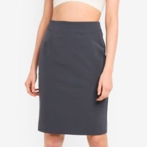 Designer AnaGram Charcoal Linen Silk Lined Pencil Skirt